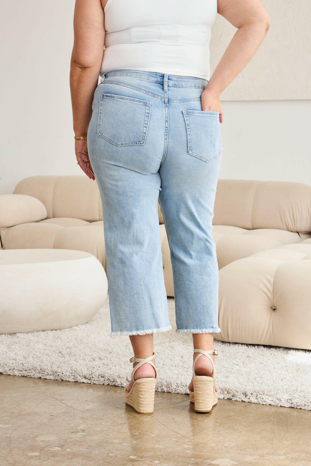 RfM Full Size Tummy Control High Waist Raw Hem Distressed Jeans-Krush Kandy, Women's Online Fashion Boutique Located in Phoenix, Arizona (Scottsdale Area)