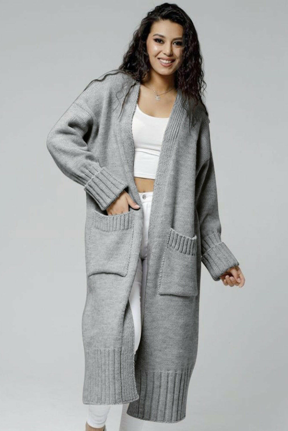 Pocketed Open Front Dropped Shoulder Cardigan-Krush Kandy, Women's Online Fashion Boutique Located in Phoenix, Arizona (Scottsdale Area)