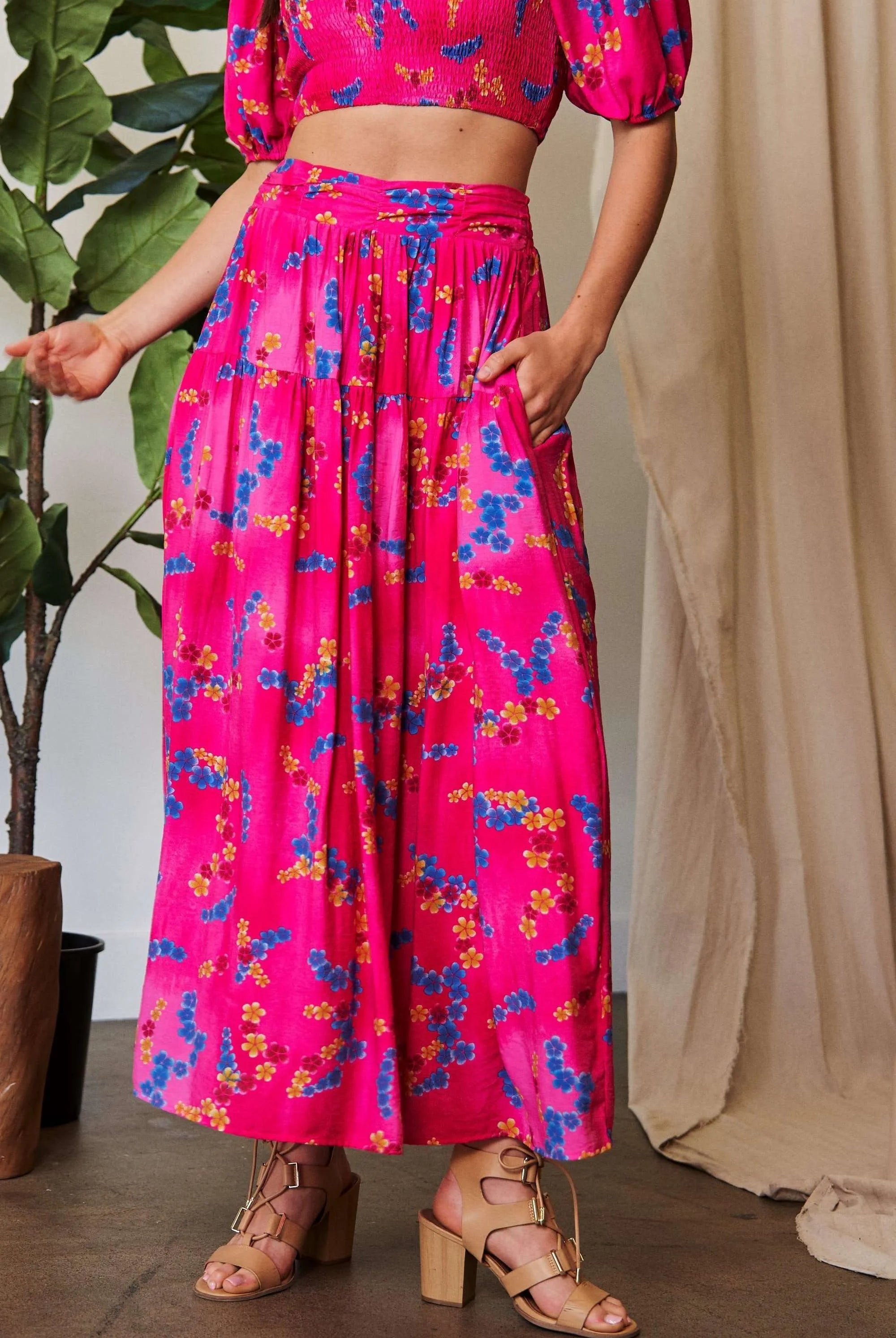 Davi & Dani Printed Smocking Waistband Ruffled Maxi Skirt-Krush Kandy, Women's Online Fashion Boutique Located in Phoenix, Arizona (Scottsdale Area)