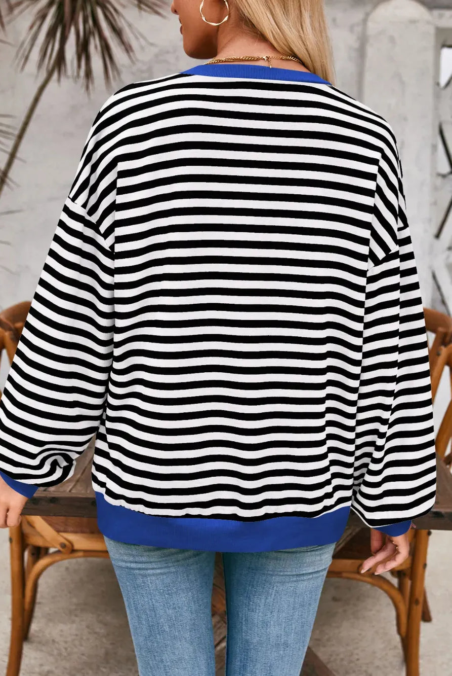 Lovelet Contrast Striped Long Sleeve Sweatshirt-Sweaters-Krush Kandy, Women's Online Fashion Boutique Located in Phoenix, Arizona (Scottsdale Area)