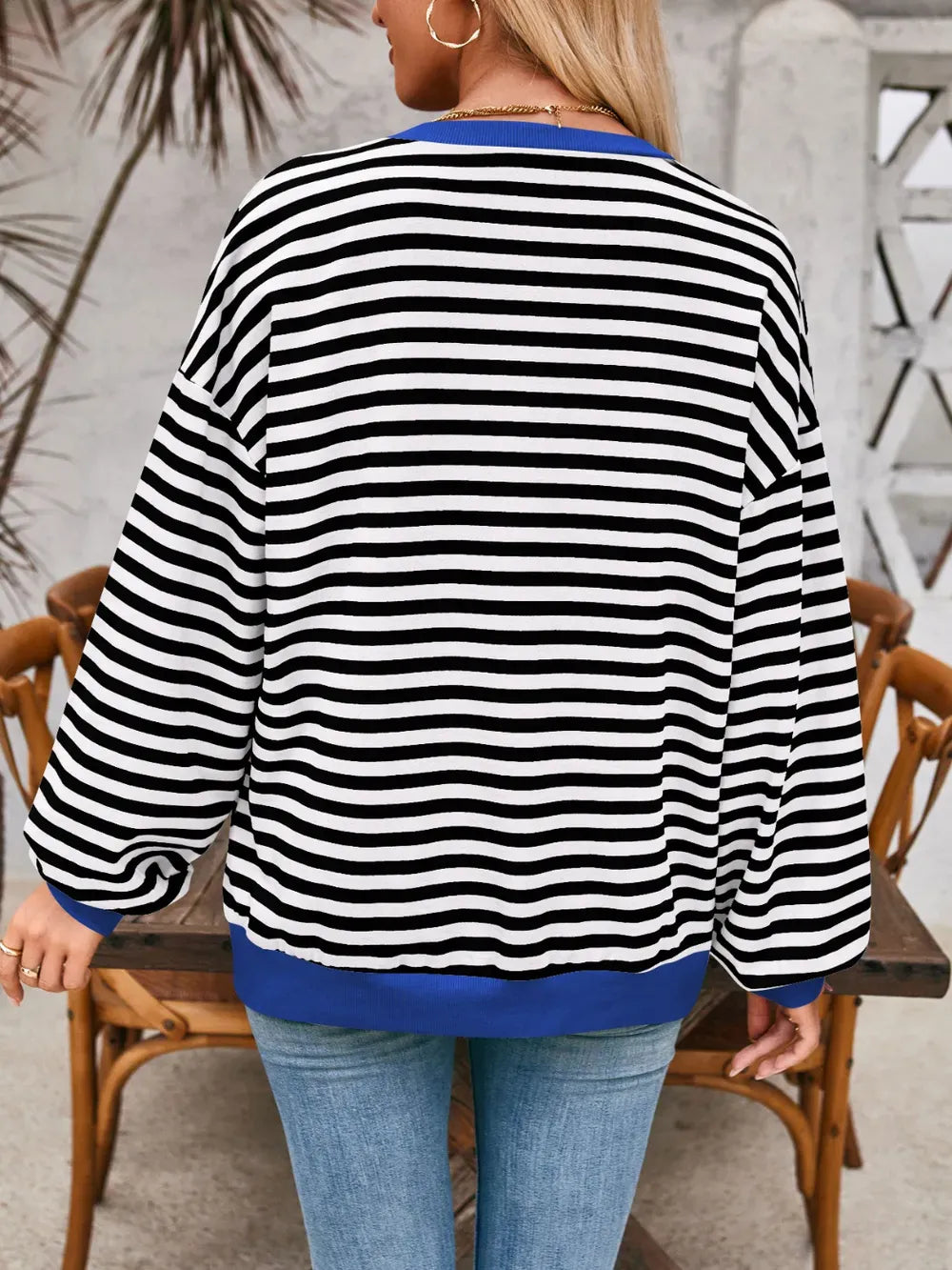 Lovelet Contrast Striped Long Sleeve Sweatshirt-Sweaters-Krush Kandy, Women's Online Fashion Boutique Located in Phoenix, Arizona (Scottsdale Area)