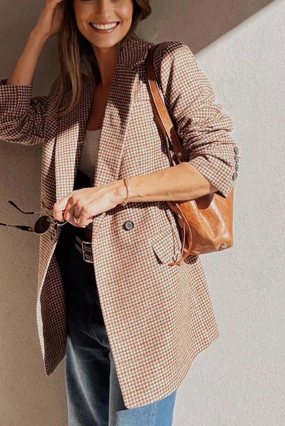 Houndstooth Lapel Collar Blazer-Blazers-Krush Kandy, Women's Online Fashion Boutique Located in Phoenix, Arizona (Scottsdale Area)