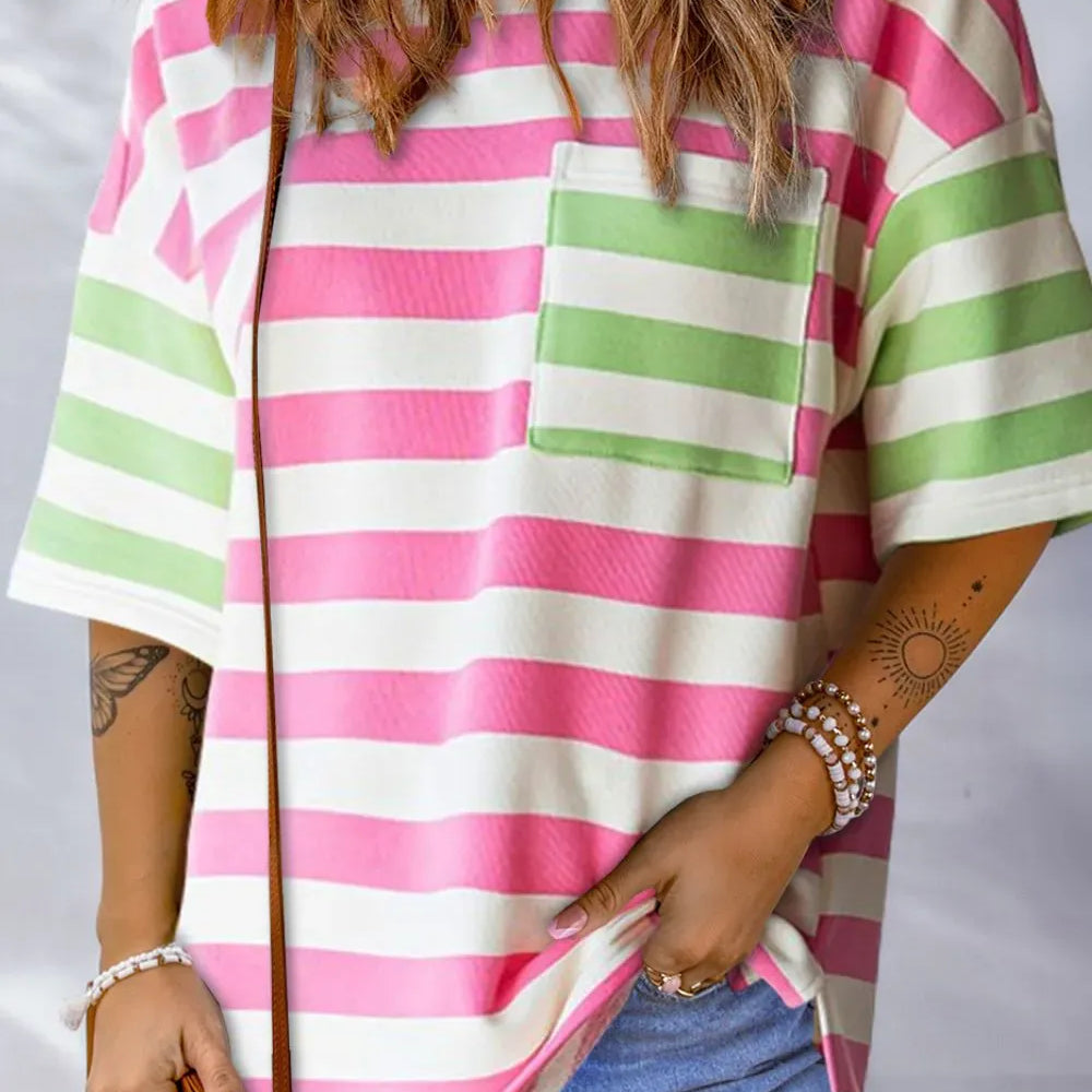 Candy Striped Pocket Tee-Tops-Krush Kandy, Women's Online Fashion Boutique Located in Phoenix, Arizona (Scottsdale Area)