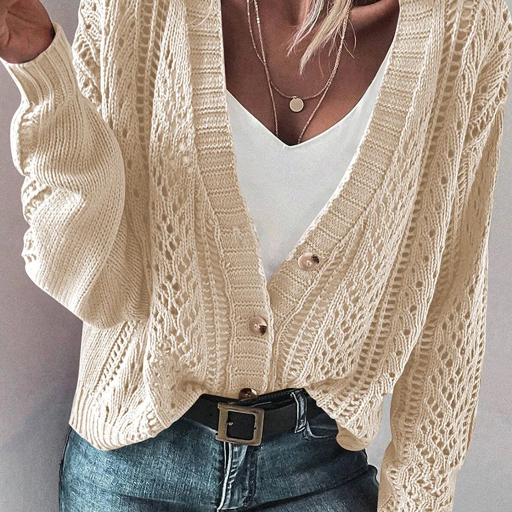 Openwork Button Up Long Sleeve Cardigan-Sweaters-Krush Kandy, Women's Online Fashion Boutique Located in Phoenix, Arizona (Scottsdale Area)