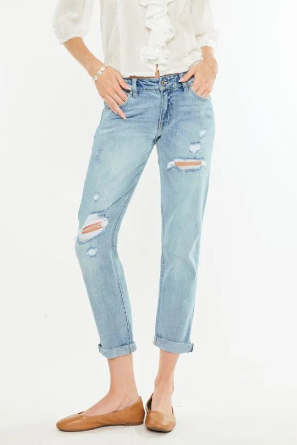 Kancan Mid Rise Distressed Boyfriend Fit Jeans-Denim-Krush Kandy, Women's Online Fashion Boutique Located in Phoenix, Arizona (Scottsdale Area)