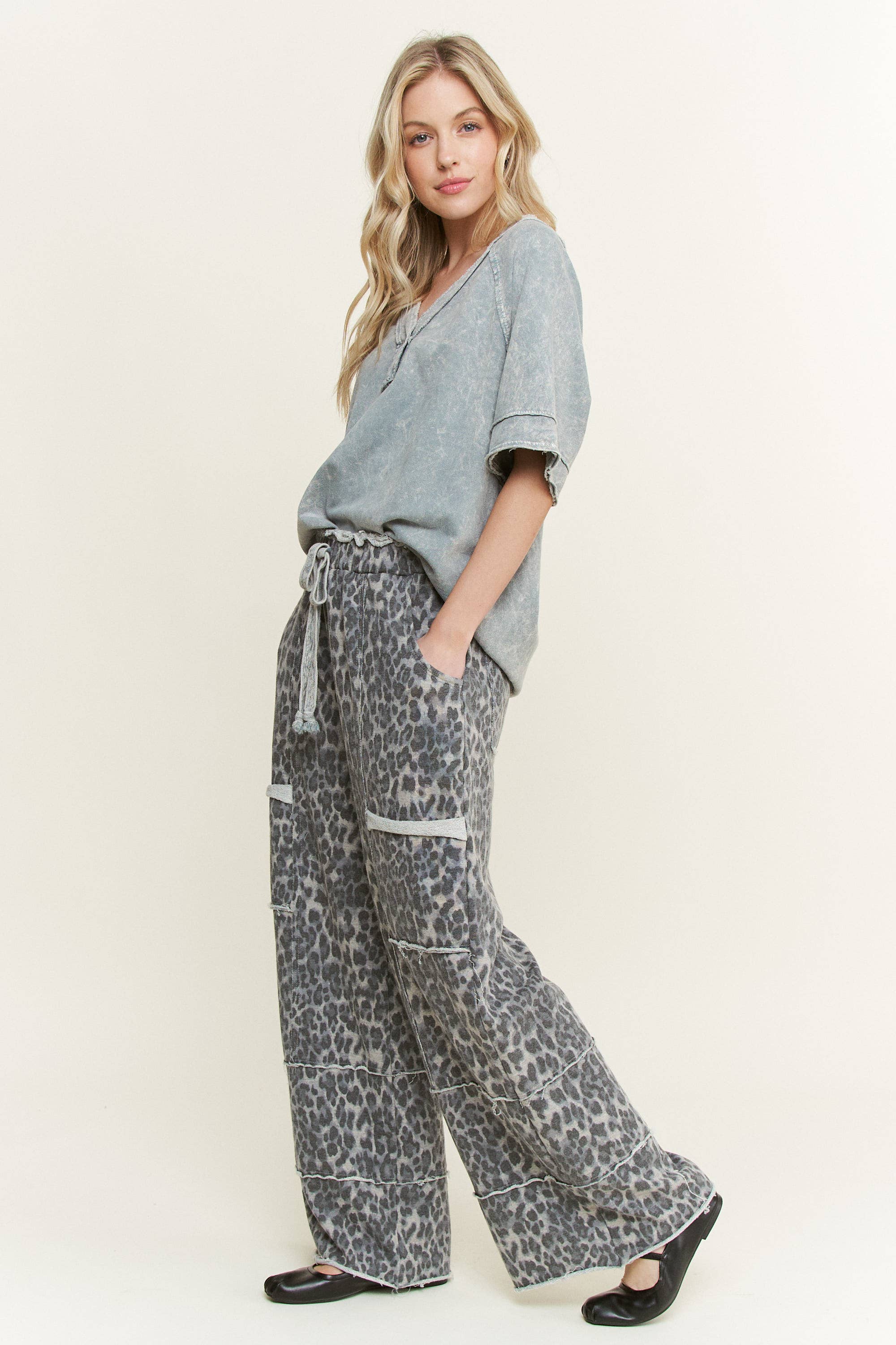 Mineral Washed Animal Leopard Wide Leg Pants-Pants-Krush Kandy, Women's Online Fashion Boutique Located in Phoenix, Arizona (Scottsdale Area)