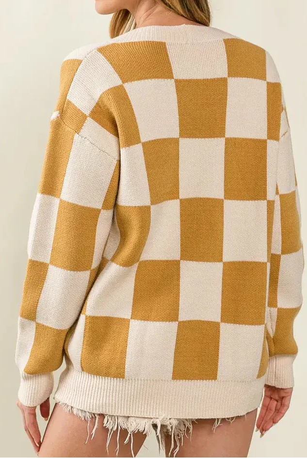 BiBi Checked V-neck Cardigan-Tops-Krush Kandy, Women's Online Fashion Boutique Located in Phoenix, Arizona (Scottsdale Area)