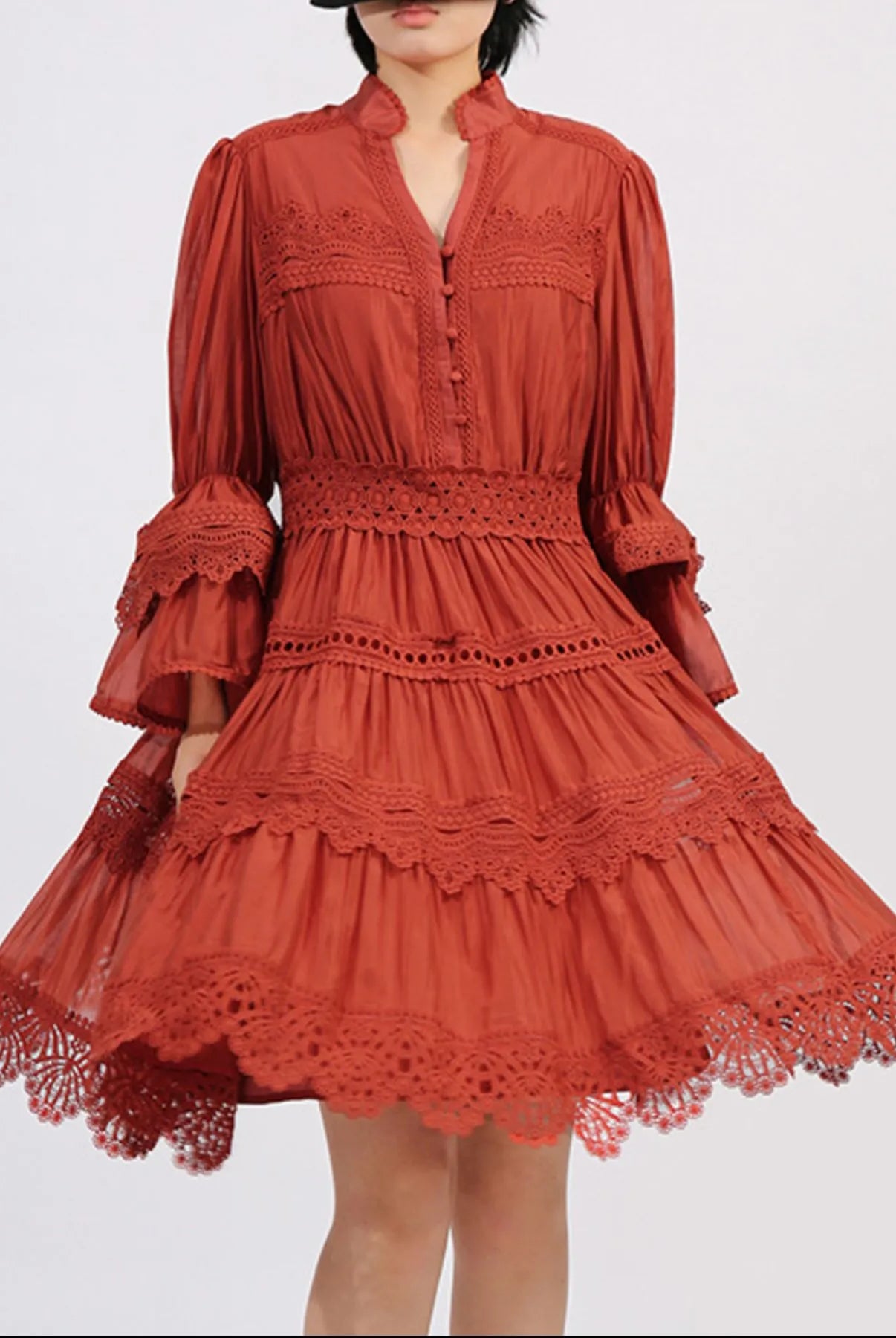 Ruffle Lace Trim Long Sleeve Dress-Dresses-Krush Kandy, Women's Online Fashion Boutique Located in Phoenix, Arizona (Scottsdale Area)