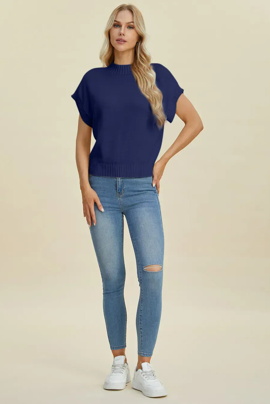 Double Take Full Size Mock Neck Short Sleeve Sweater-Krush Kandy, Women's Online Fashion Boutique Located in Phoenix, Arizona (Scottsdale Area)