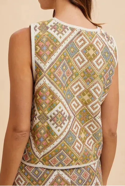 Annie Wear Ethnic Woven Jacquard Tie Front Vest-Vests-Krush Kandy, Women's Online Fashion Boutique Located in Phoenix, Arizona (Scottsdale Area)
