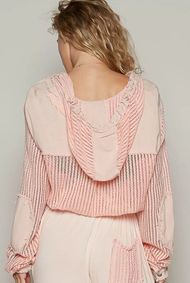 POL Texture Woven Button Down Hooded Shirt with Drawstring Hem-Jackets-Krush Kandy, Women's Online Fashion Boutique Located in Phoenix, Arizona (Scottsdale Area)