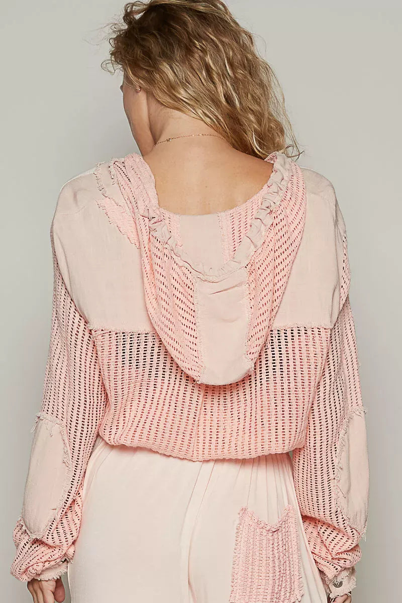 POL Texture Woven Button Down Hooded Shirt with Drawstring Hem-Jackets-Krush Kandy, Women's Online Fashion Boutique Located in Phoenix, Arizona (Scottsdale Area)