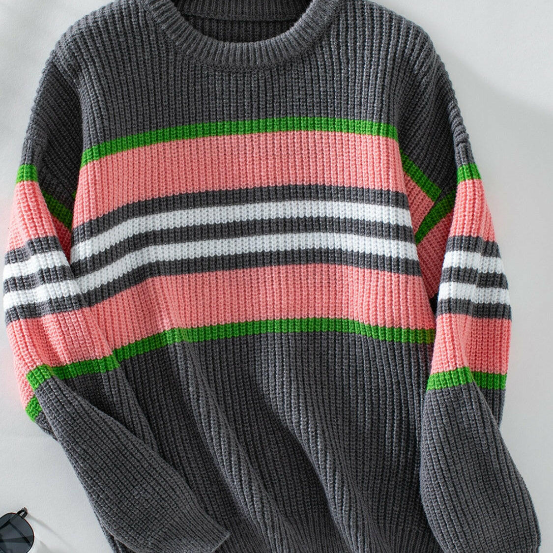 Contrast Stripes Round Neck Long Sleeve Sweater-Krush Kandy, Women's Online Fashion Boutique Located in Phoenix, Arizona (Scottsdale Area)