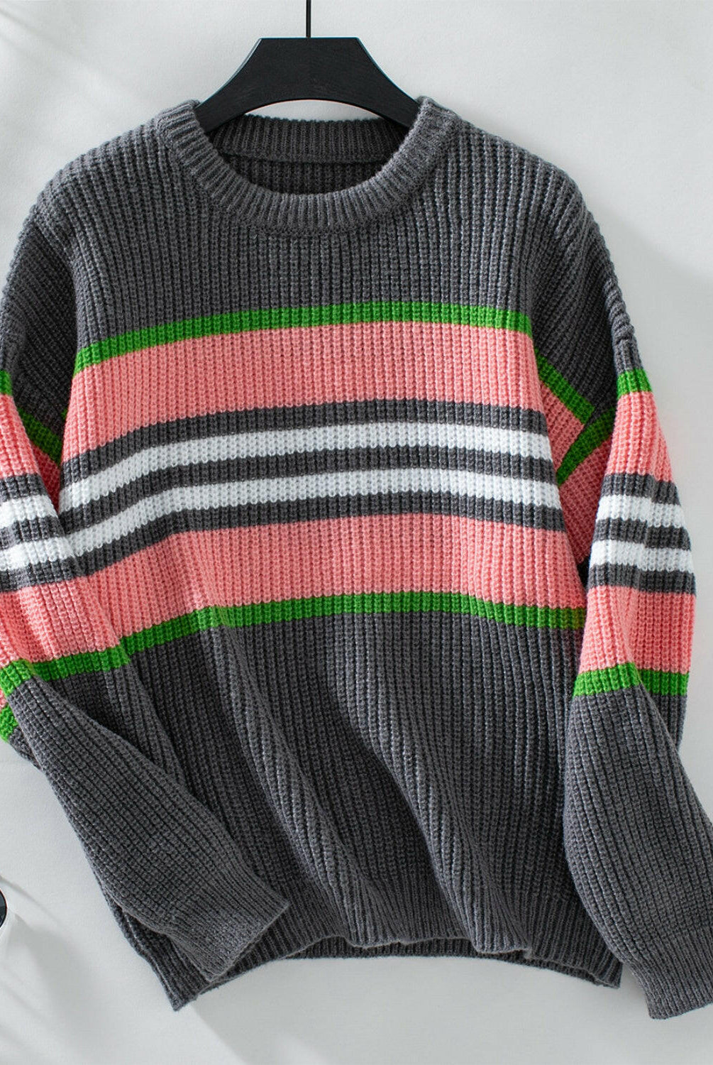 Contrast Stripes Round Neck Long Sleeve Sweater-Krush Kandy, Women's Online Fashion Boutique Located in Phoenix, Arizona (Scottsdale Area)