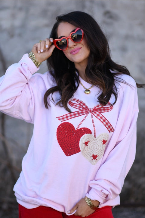 Faux Crochet Heart Sweatshirt-Graphic Tees-Krush Kandy, Women's Online Fashion Boutique Located in Phoenix, Arizona (Scottsdale Area)