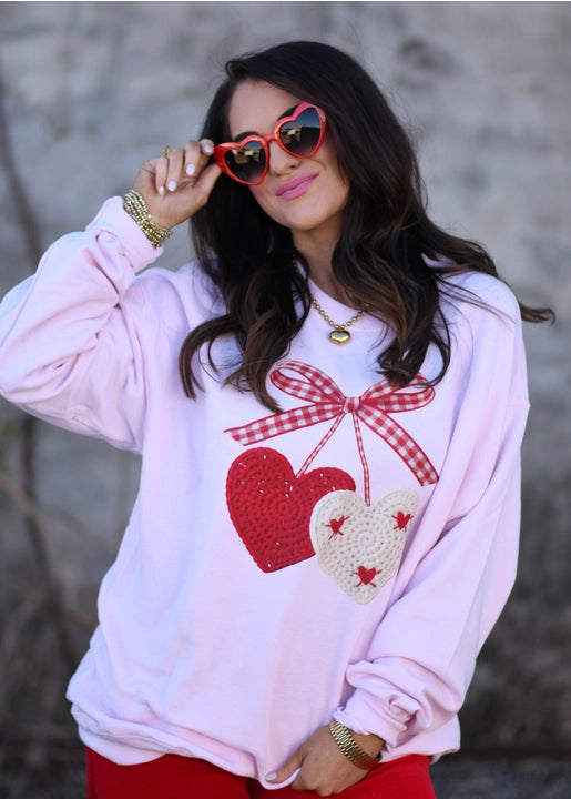 Faux Crochet Heart Sweatshirt-Graphic Tees-Krush Kandy, Women's Online Fashion Boutique Located in Phoenix, Arizona (Scottsdale Area)