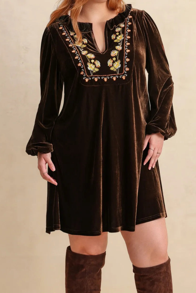 Plus Size Embroidered Notched Balloon Sleeve Mini Dress-Dresses-Krush Kandy, Women's Online Fashion Boutique Located in Phoenix, Arizona (Scottsdale Area)