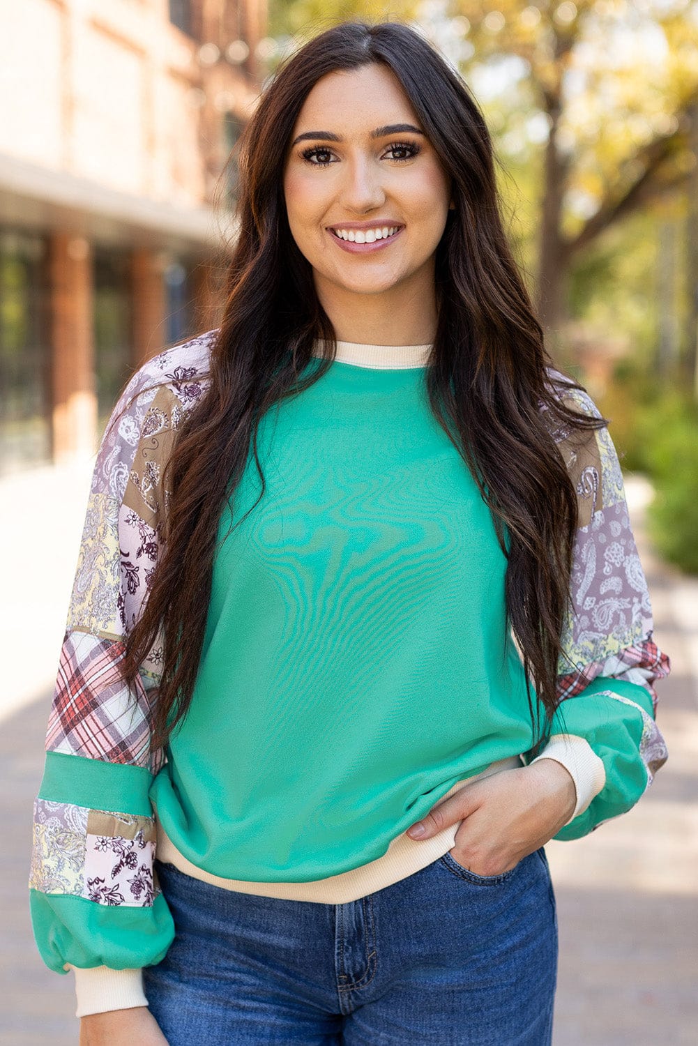 Patchwork Charm Colorblock Pullover-Tops-Krush Kandy, Women's Online Fashion Boutique Located in Phoenix, Arizona (Scottsdale Area)