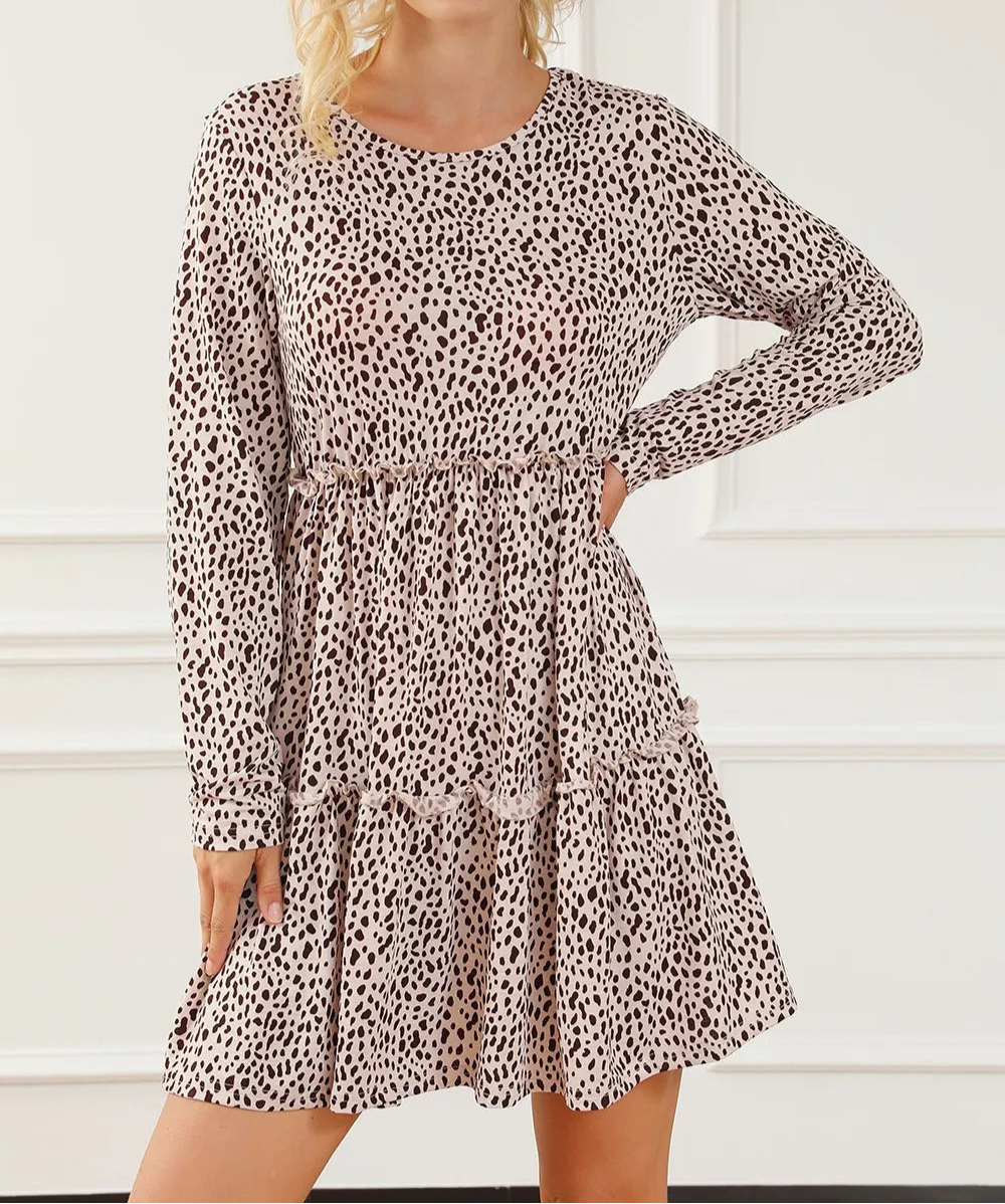 Frill Printed Round Neck Dress-Dresses-Krush Kandy, Women's Online Fashion Boutique Located in Phoenix, Arizona (Scottsdale Area)