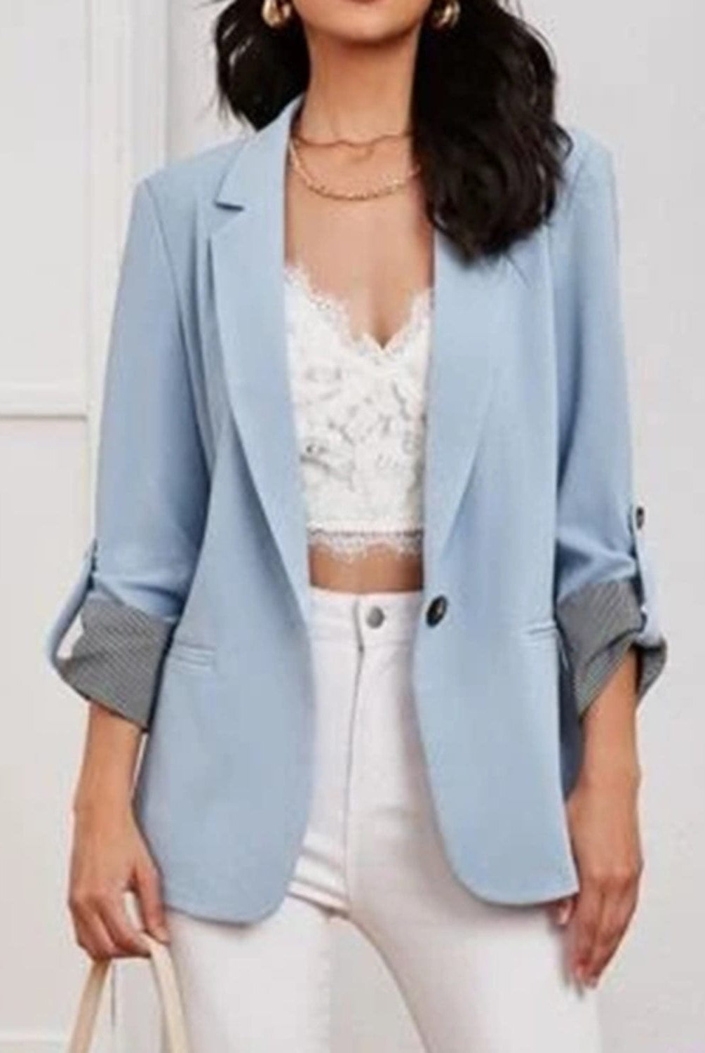 Lapel Collar Roll-Tab Sleeve Blazer-Krush Kandy, Women's Online Fashion Boutique Located in Phoenix, Arizona (Scottsdale Area)