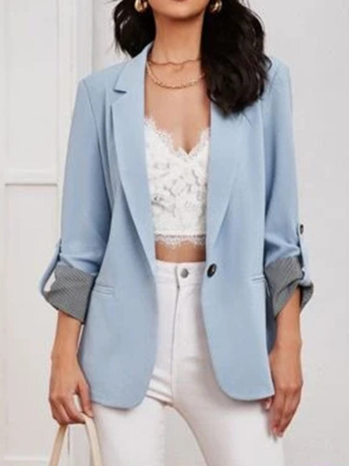 Lapel Collar Roll-Tab Sleeve Blazer-Krush Kandy, Women's Online Fashion Boutique Located in Phoenix, Arizona (Scottsdale Area)