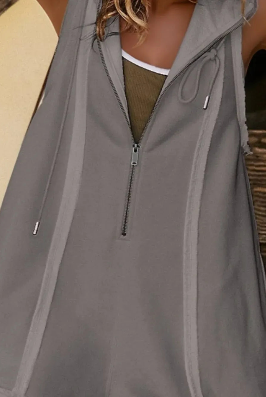 Half Zipped Hooded Sleeveless Romper-Krush Kandy, Women's Online Fashion Boutique Located in Phoenix, Arizona (Scottsdale Area)