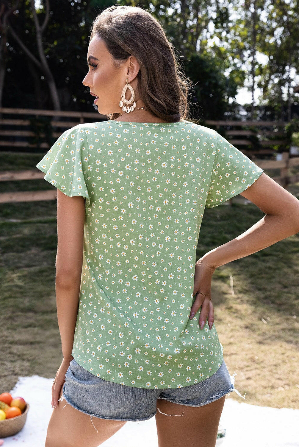Daisy Dream Ruffled Tie-Front Blouse-Blouses-Krush Kandy, Women's Online Fashion Boutique Located in Phoenix, Arizona (Scottsdale Area)