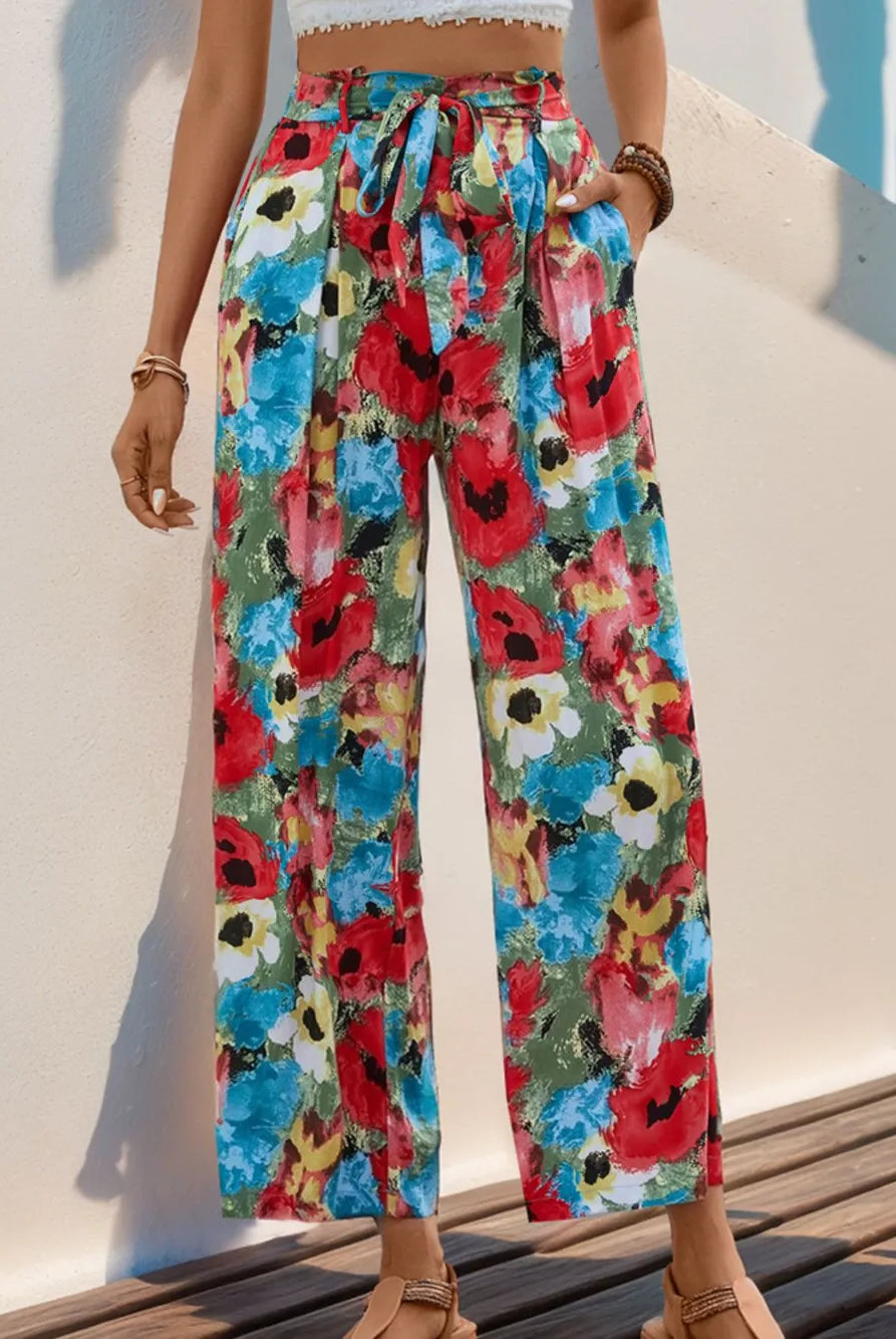 Perfee Tied Printed Wide Leg Pants-pants-Krush Kandy, Women's Online Fashion Boutique Located in Phoenix, Arizona (Scottsdale Area)