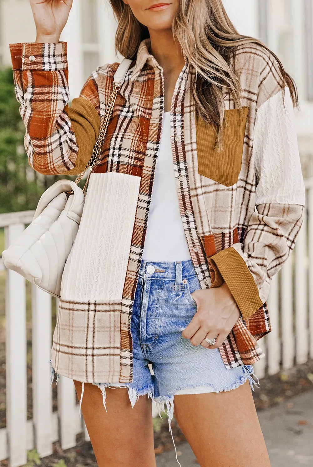 Patchwork Plaid Button Down-Tops-Krush Kandy, Women's Online Fashion Boutique Located in Phoenix, Arizona (Scottsdale Area)