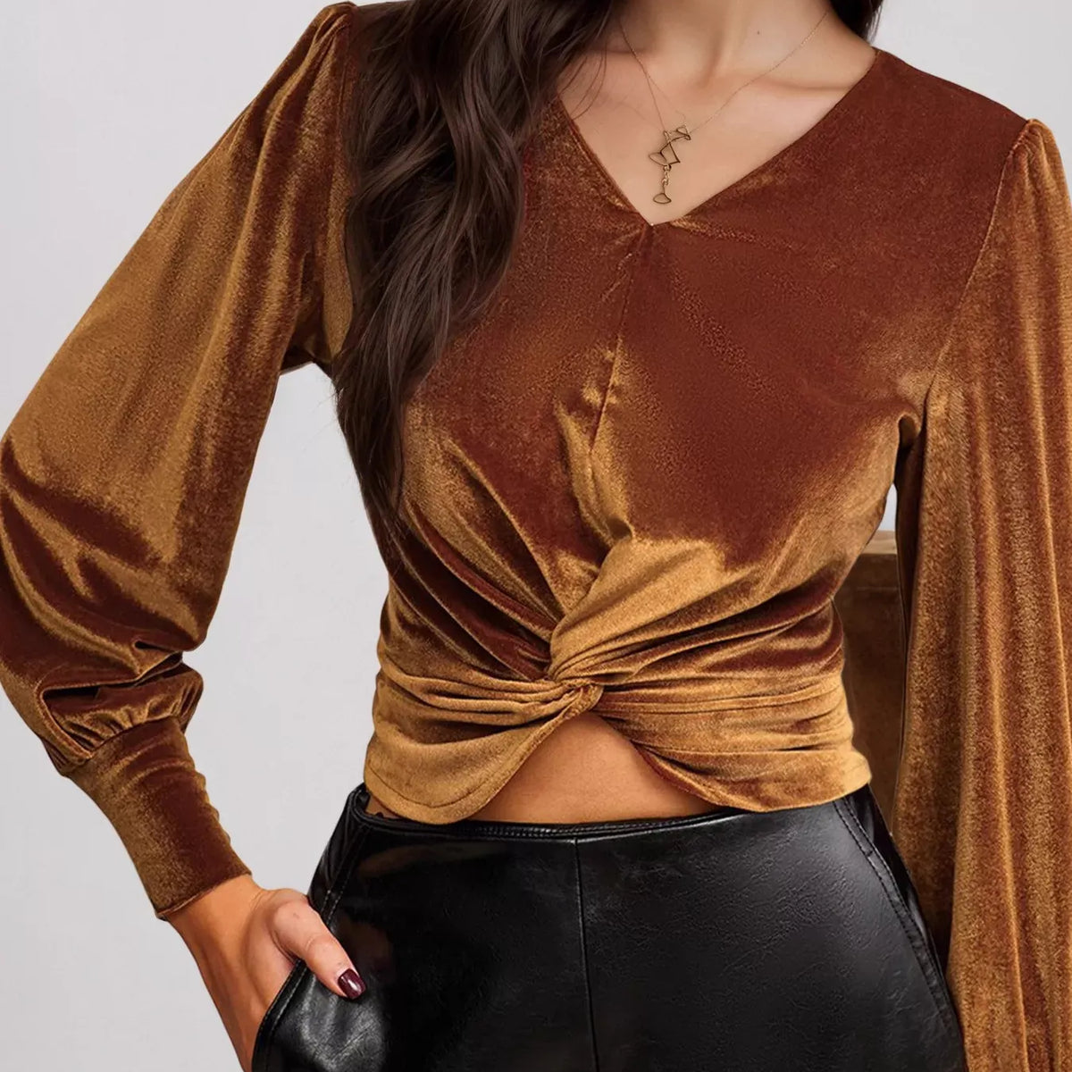 Twisted V-Neck Long Sleeve Blouse-Tops-Krush Kandy, Women's Online Fashion Boutique Located in Phoenix, Arizona (Scottsdale Area)