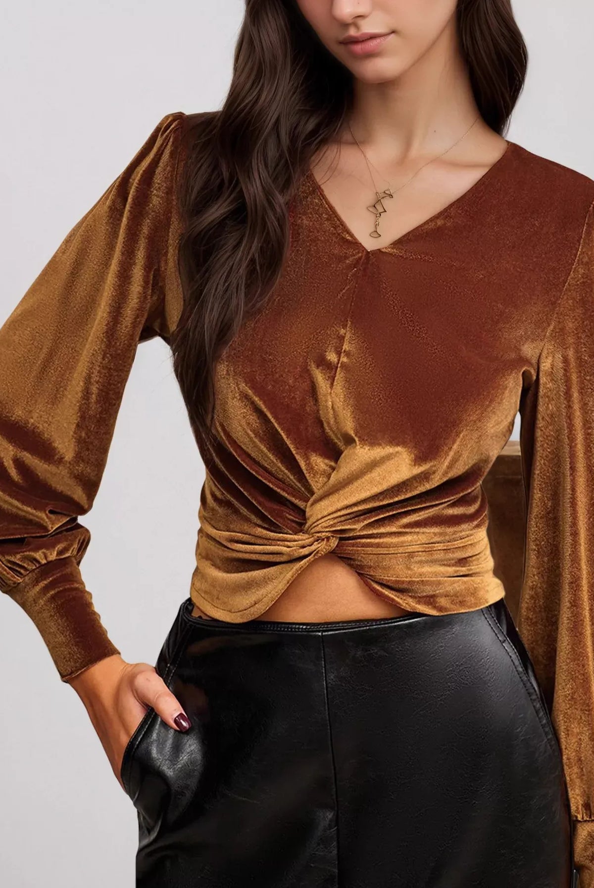 Twisted V-Neck Long Sleeve Blouse-Tops-Krush Kandy, Women's Online Fashion Boutique Located in Phoenix, Arizona (Scottsdale Area)