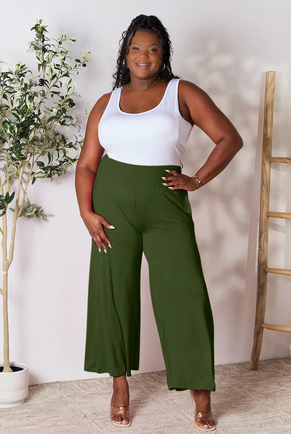 Full Size Smocked Wide Waistband Wide Leg Pants-Pants-Krush Kandy, Women's Online Fashion Boutique Located in Phoenix, Arizona (Scottsdale Area)
