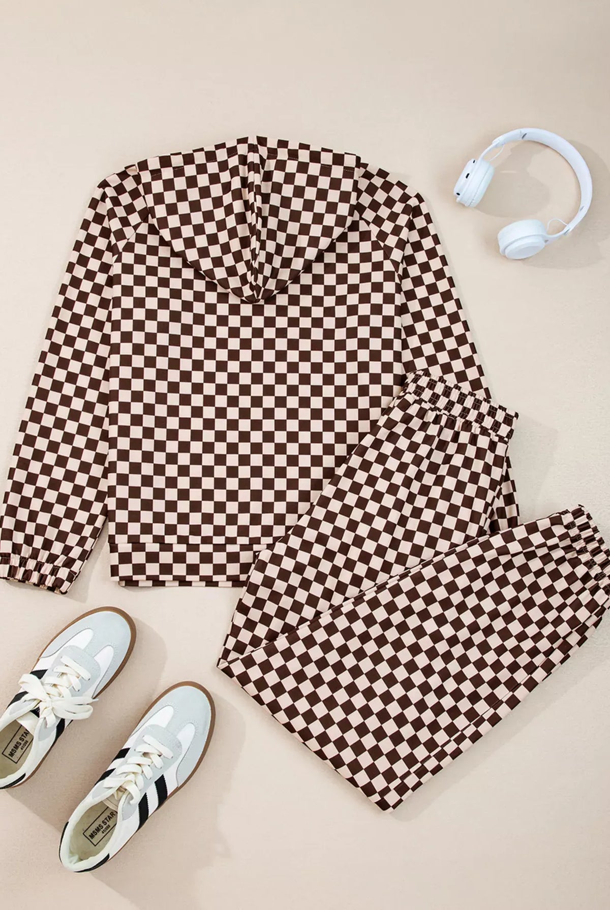 Checkered Drawstring Hoodie and Pants Set-2 Piece Outfit Sets-Krush Kandy, Women's Online Fashion Boutique Located in Phoenix, Arizona (Scottsdale Area)