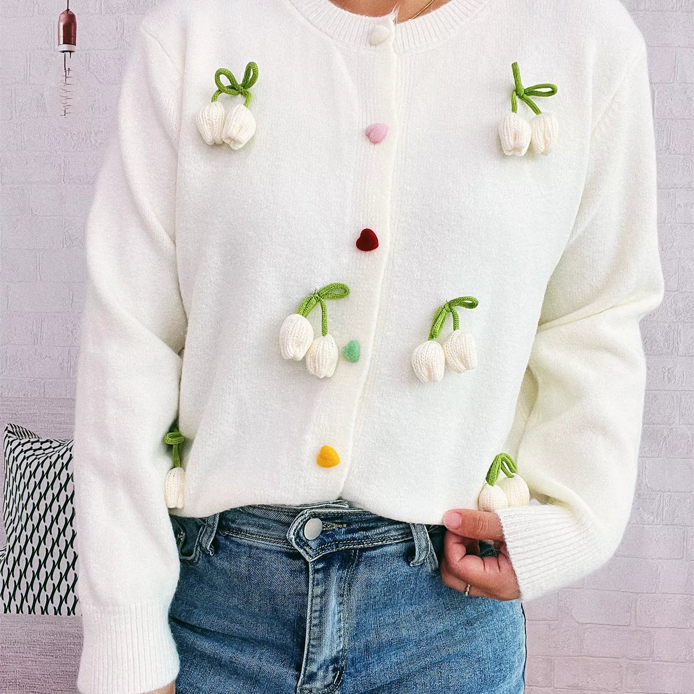 Flower Button Up Long Sleeve Cardigan-Cardigans-Krush Kandy, Women's Online Fashion Boutique Located in Phoenix, Arizona (Scottsdale Area)