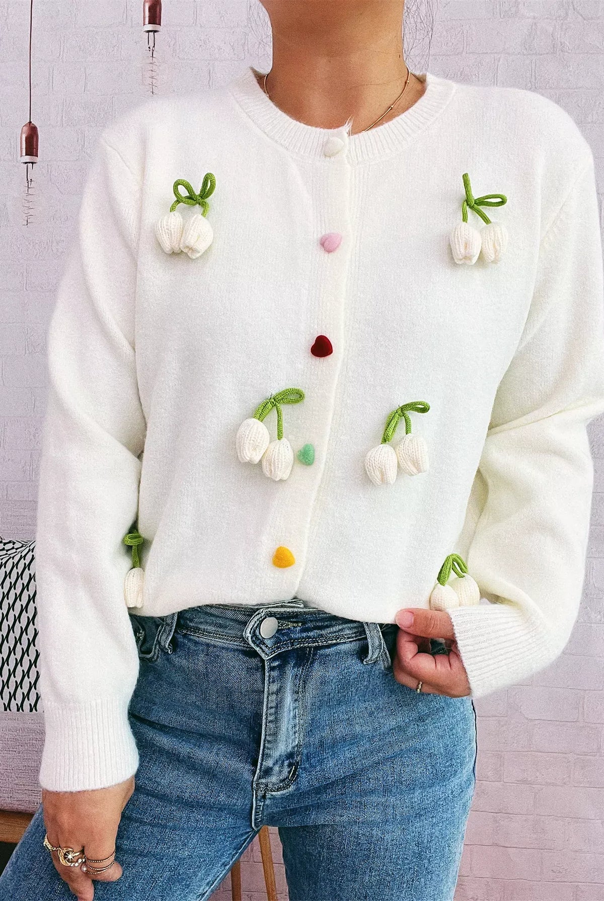 Flower Button Up Long Sleeve Cardigan-Cardigans-Krush Kandy, Women's Online Fashion Boutique Located in Phoenix, Arizona (Scottsdale Area)
