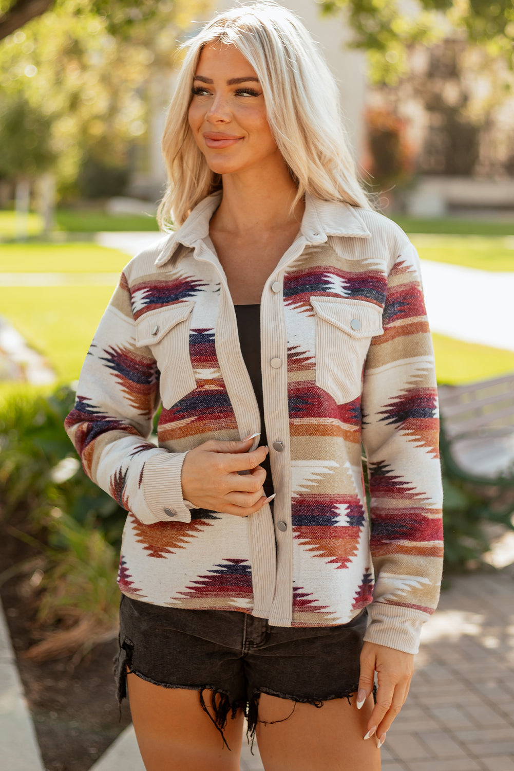 Western Sunset Aztec Button-Up Shacket-Jacket-Krush Kandy, Women's Online Fashion Boutique Located in Phoenix, Arizona (Scottsdale Area)