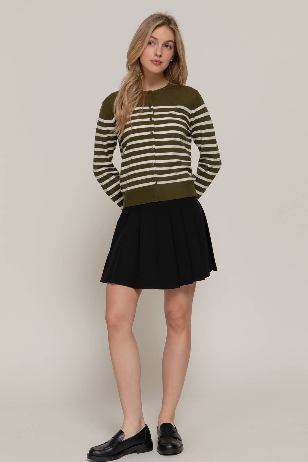 Long Sleeve Crew Neck Stripe Sweater Cardigan-Cardigans-Krush Kandy, Women's Online Fashion Boutique Located in Phoenix, Arizona (Scottsdale Area)