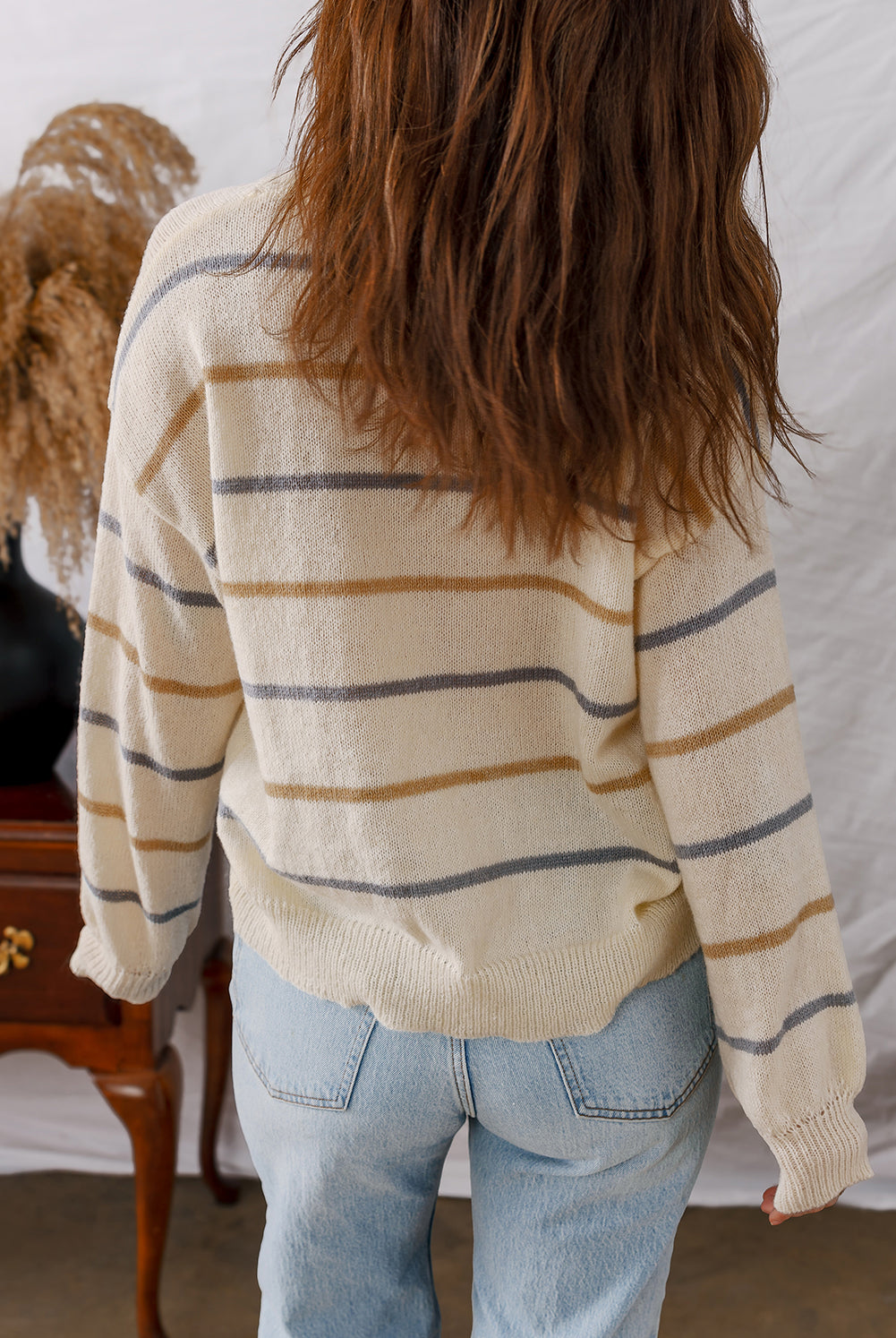 Cream Striped Button Cardigan-Sweaters-Krush Kandy, Women's Online Fashion Boutique Located in Phoenix, Arizona (Scottsdale Area)
