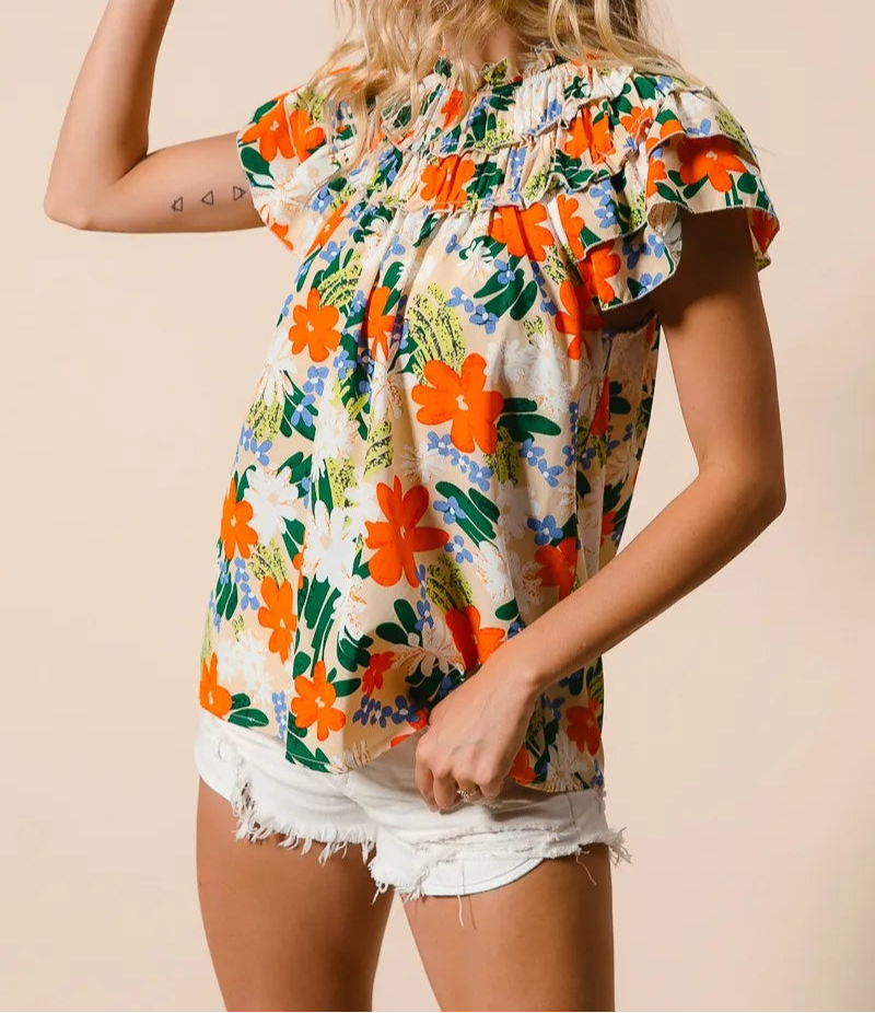 BiBi Multi Color Floral Print Woven Top-Tops-Krush Kandy, Women's Online Fashion Boutique Located in Phoenix, Arizona (Scottsdale Area)