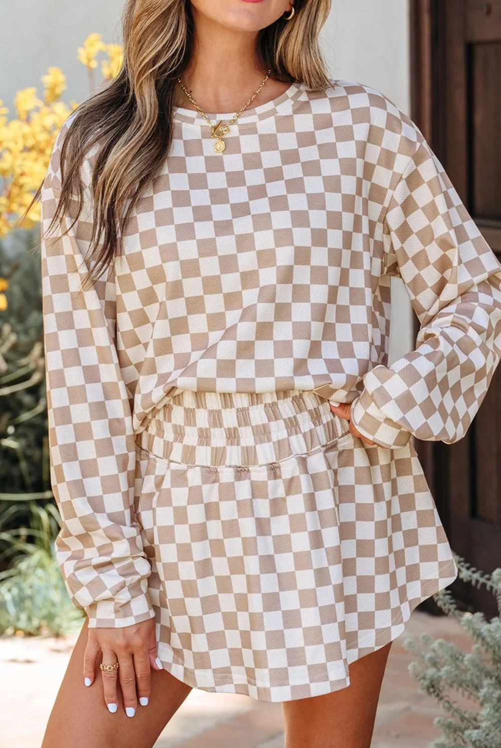 Checkered Long Sleeve Top and Skirt Two-Piece Set-2 Piece Outfit Sets-Krush Kandy, Women's Online Fashion Boutique Located in Phoenix, Arizona (Scottsdale Area)