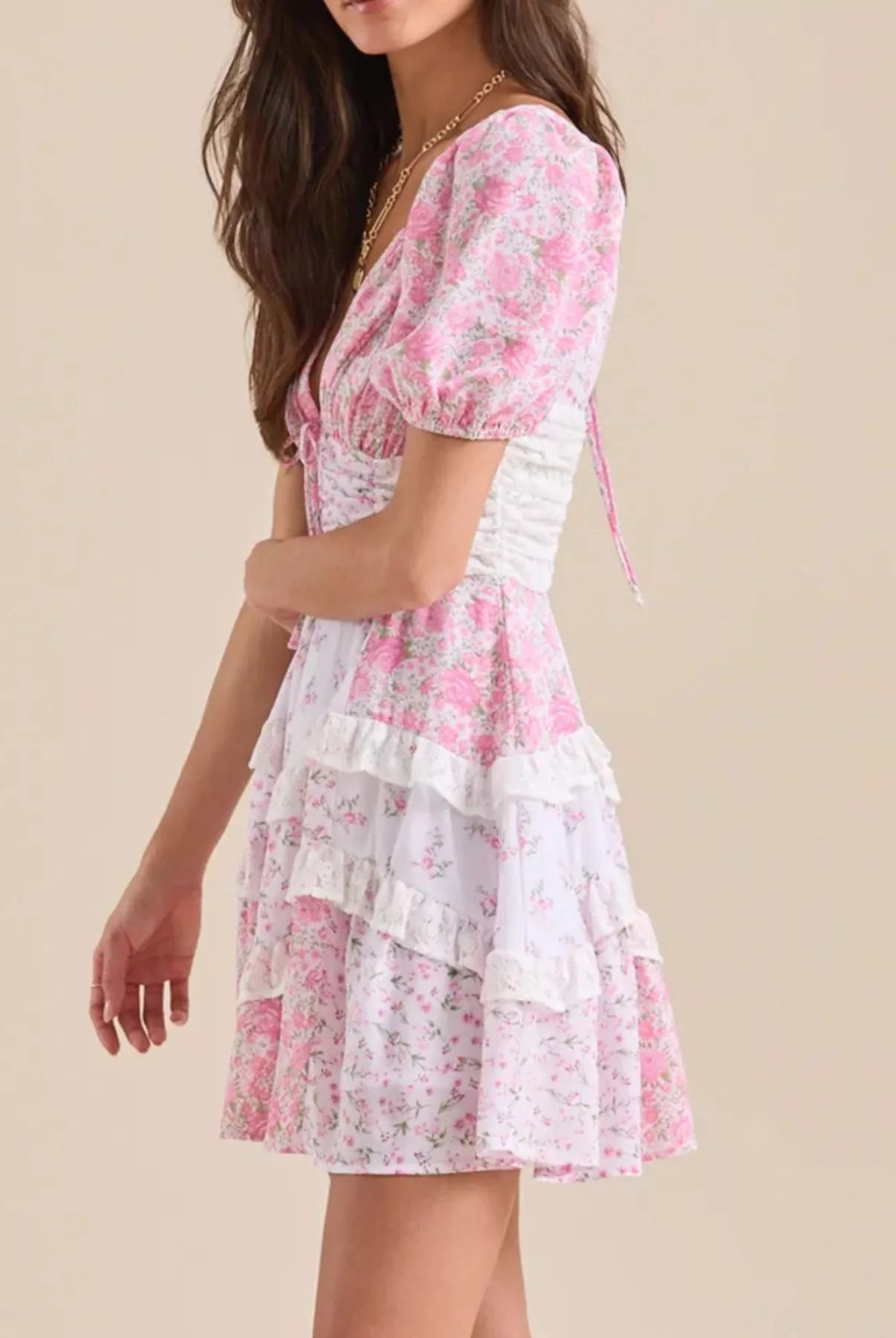 Floral Puff Sleeve Tiered Mini Dress-Dresses-Krush Kandy, Women's Online Fashion Boutique Located in Phoenix, Arizona (Scottsdale Area)