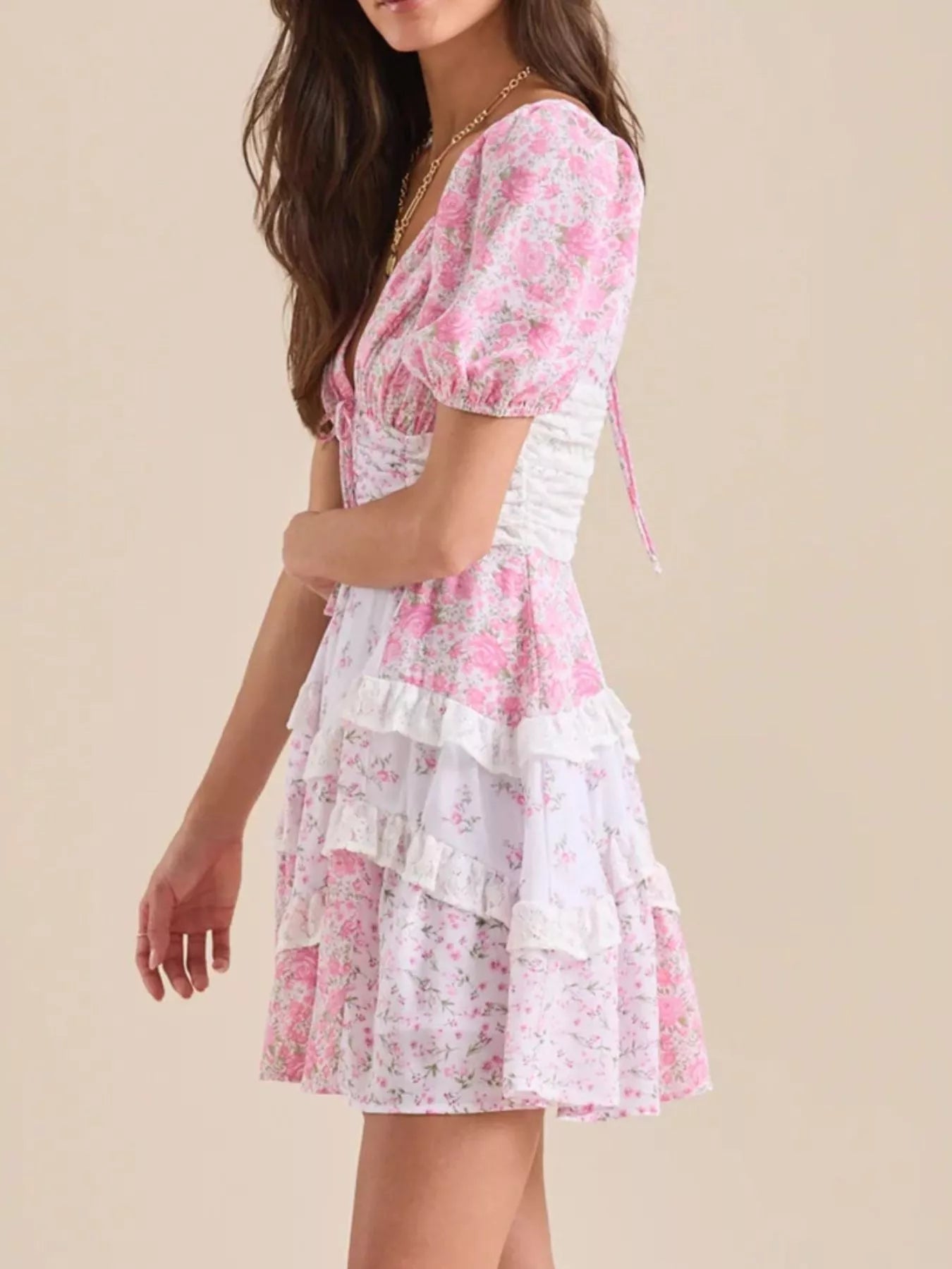 Floral Puff Sleeve Tiered Mini Dress-Dresses-Krush Kandy, Women's Online Fashion Boutique Located in Phoenix, Arizona (Scottsdale Area)