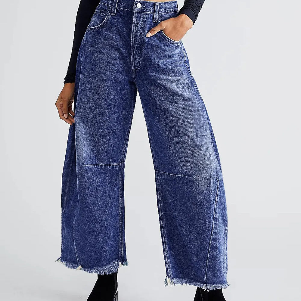 Raw Hem Wide Leg Jeans with Pockets-Jeans-Krush Kandy, Women's Online Fashion Boutique Located in Phoenix, Arizona (Scottsdale Area)