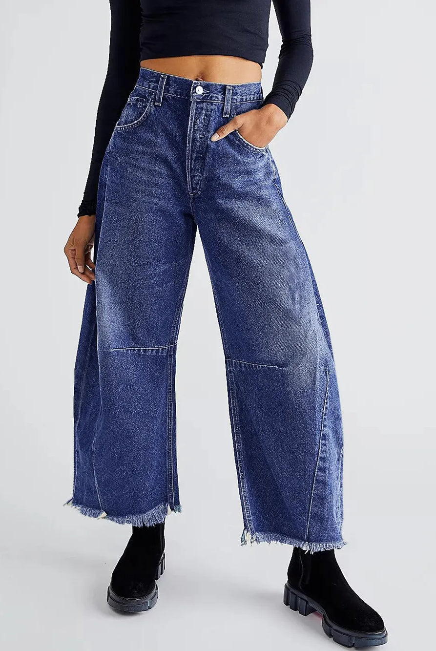 Raw Hem Wide Leg Jeans with Pockets-Jeans-Krush Kandy, Women's Online Fashion Boutique Located in Phoenix, Arizona (Scottsdale Area)