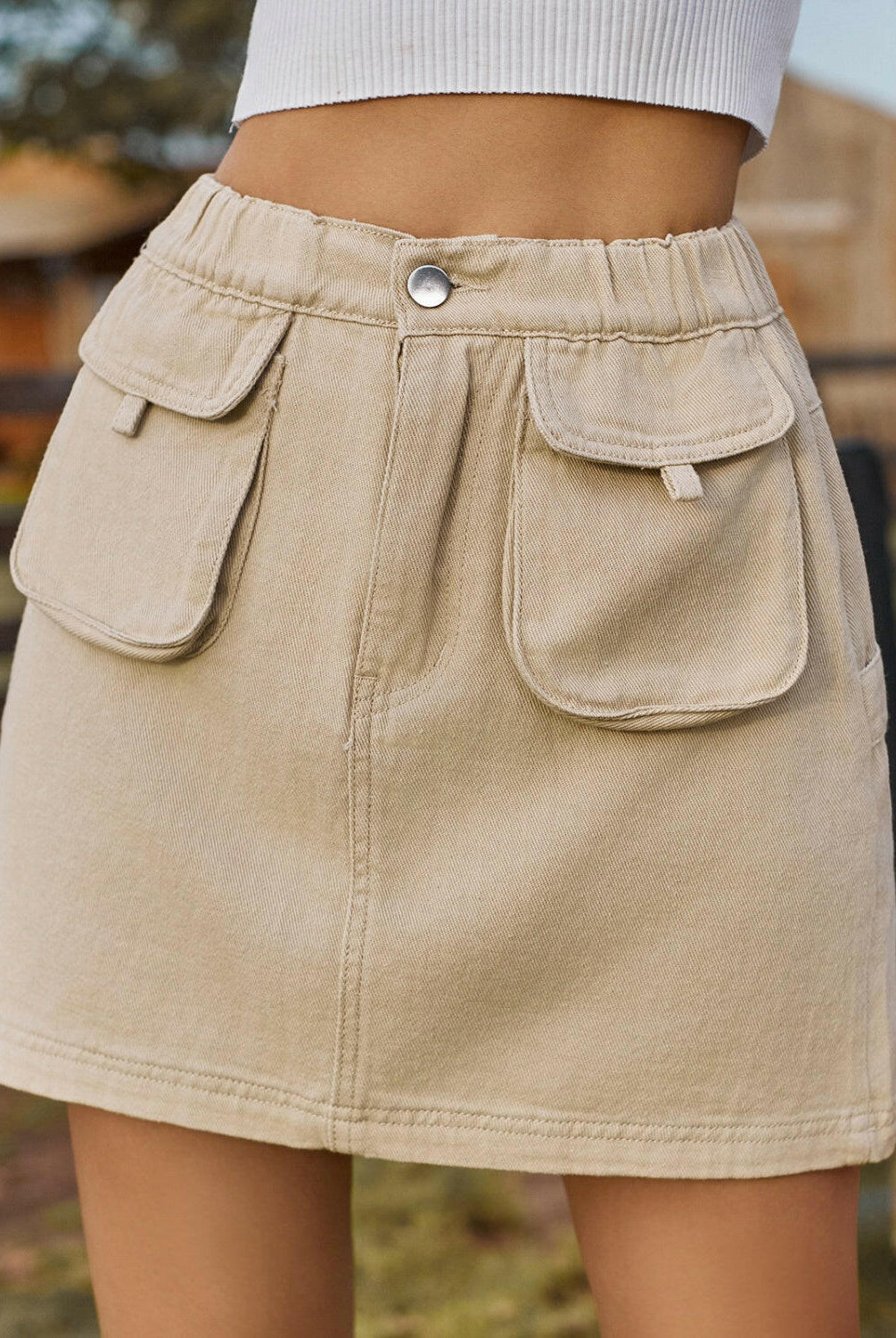 Pocketed Elastic Waist Denim Skirt-Krush Kandy, Women's Online Fashion Boutique Located in Phoenix, Arizona (Scottsdale Area)