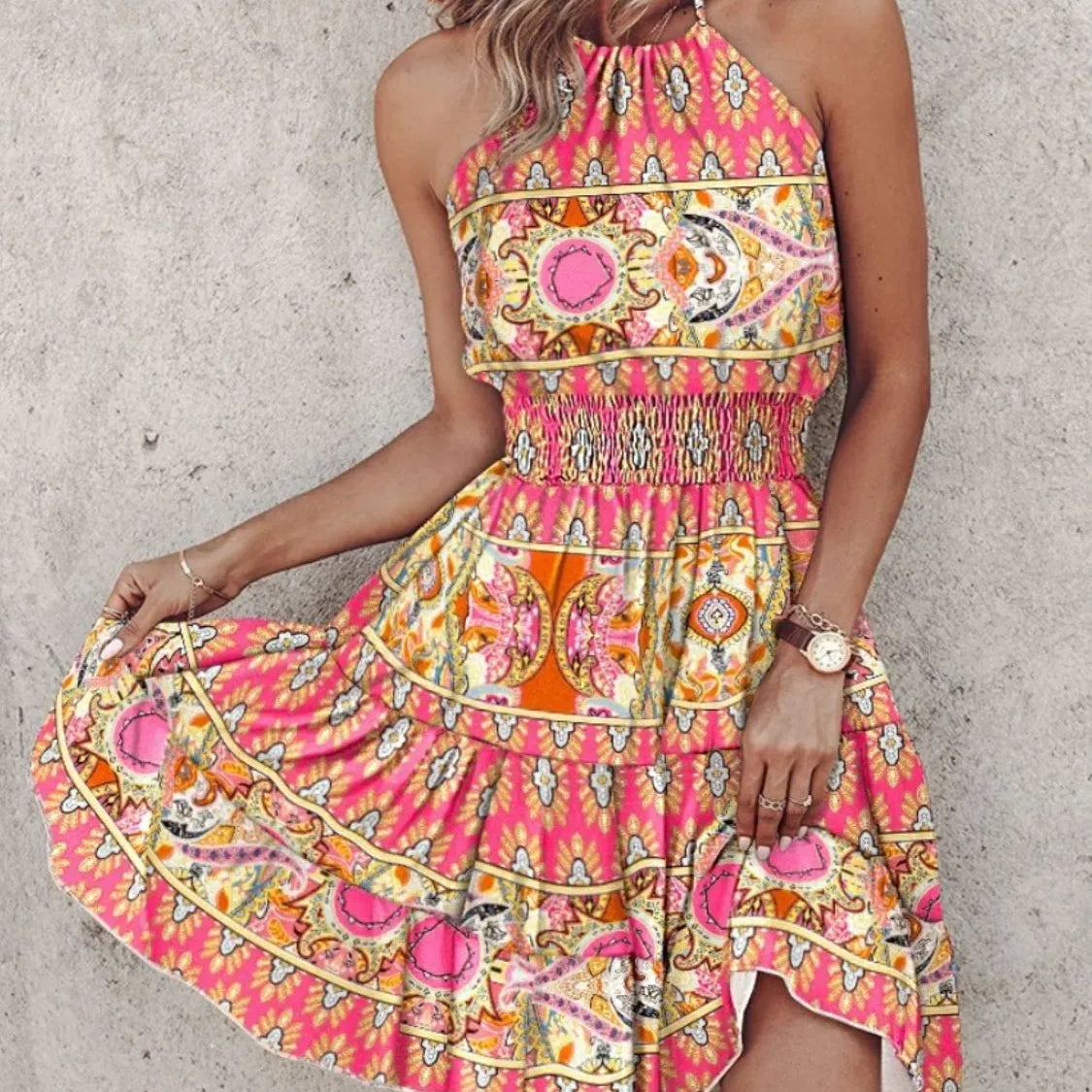 Paisley Print Halter Neck Mini Dress-Krush Kandy, Women's Online Fashion Boutique Located in Phoenix, Arizona (Scottsdale Area)