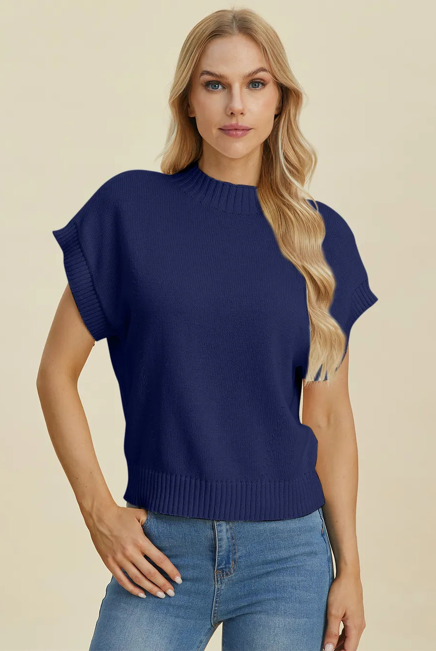 Double Take Full Size Mock Neck Short Sleeve Sweater-Krush Kandy, Women's Online Fashion Boutique Located in Phoenix, Arizona (Scottsdale Area)