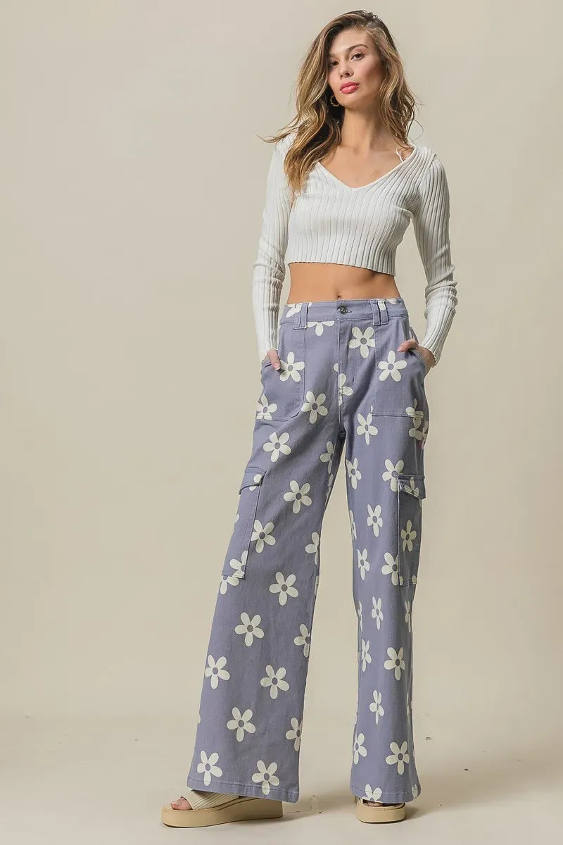 BiBi Flower Printed Side Pocket Wide Pants-pants-Krush Kandy, Women's Online Fashion Boutique Located in Phoenix, Arizona (Scottsdale Area)