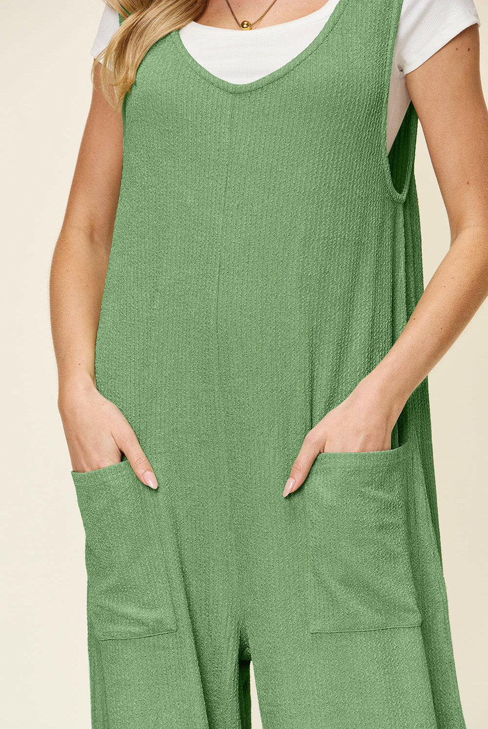 Double Take Full Size Texture Sleeveless Wide Leg Jumpsuit-Krush Kandy, Women's Online Fashion Boutique Located in Phoenix, Arizona (Scottsdale Area)