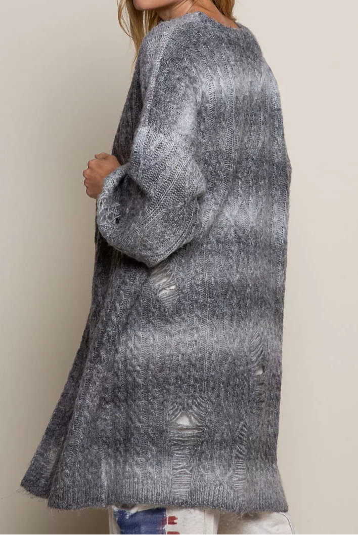 POL Distressed Cable-Knit Ombre Dying Cardigan-Cardigan-Krush Kandy, Women's Online Fashion Boutique Located in Phoenix, Arizona (Scottsdale Area)